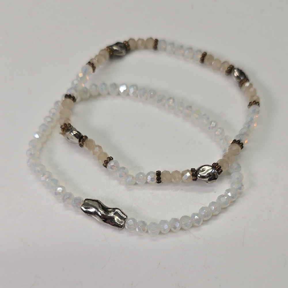 2 Opalescent Beaded Women's Stretch Bracelets